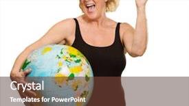  Presentation with globe - PPT layouts enhanced with universe information - mature woman holding globe background and a tawny brown colored foreground