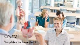  Presentation with medical students - PPT layouts enhanced with university - medical students with professor background and a soft green colored foreground