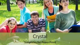  Presentation with group of students raising hands - Colorful presentation theme enhanced with university admissions - group of students together preparing backdrop and a yellow colored foreground