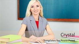  Presentation with blackboard in an abandoned school - Cool new theme with university audit - school teacher sitting at table backdrop and a  colored foreground
