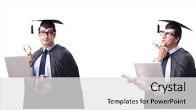  Presentation with student - Amazing presentation design having university audit - student graduate isolated on white backdrop and a  colored foreground
