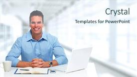  Presentation with audit - Cool new presentation with university audit - young businessman with laptop computer backdrop and a  colored foreground