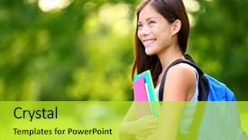  Presentation with college-campus - Cool new PPT layouts with university college student girl looking backdrop and a yellow colored foreground