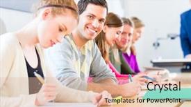  Presentation with examination - Slide deck consisting of overseeing - university college students having examination background and a lemonade colored foreground