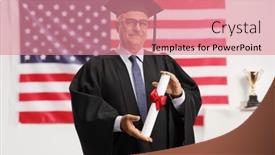  Presentation with diploma - Slide deck consisting of university-dean-in-a-graduation background and a  colored foreground