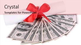  Presentation with education money - Presentation theme with money and university diploma cost of education conceptual photo isolated on white background and a red colored foreground