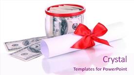  Presentation with education money - Audience pleasing presentation design consisting of money and university diploma cost of education conceptual photo isolated on white backdrop and a pink colored foreground