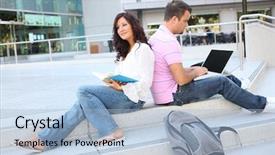  Presentation with school - Beautiful presentation featuring university education - man and woman student backdrop and a  colored foreground