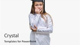  Presentation with stress and anxiety - Slide set consisting of university education promlem - young beautiful girl wearing graduate background and a white colored foreground