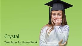  Presentation with anxiety and stress - Presentation with university education promlem - young beautiful girl wearing graduate background and a mint green colored foreground