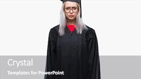  Presentation with negative - Cool new PPT theme with university education promlem - young blonde woman wearing graduate backdrop and a  colored foreground