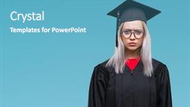  Presentation with young woman wearing boxer gloves - Theme consisting of university education promlem - young blonde woman wearing graduate background and a  colored foreground