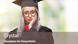  Presentation with arabian woman wearing hijab muslim - Theme with university education promlem - young blonde woman wearing graduate background and a  colored foreground