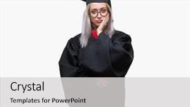  Presentation with arabian woman wearing hijab muslim - Presentation theme featuring university education promlem - young blonde woman wearing graduate background and a light gray colored foreground