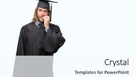  Presentation with long hair man - Amazing theme having university education promlem - young handsome graduated man backdrop and a  colored foreground