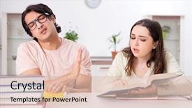  Presentation with test exam student - Amazing presentation theme having university family learning - students preparing for exam together backdrop and a  colored foreground