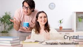  Presentation with exam - Presentation theme with university family learning - students preparing for exam together background and a lemonade colored foreground