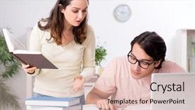  Presentation with exam - Presentation enhanced with university family learning - students preparing for exam together background and a  colored foreground