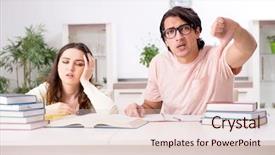  Presentation with test exam student - Beautiful presentation featuring university family learning - students preparing for exam together backdrop and a  colored foreground