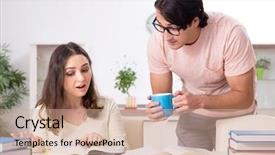  Presentation with exam - Presentation theme with university family learning - students preparing for exam together background and a coral colored foreground