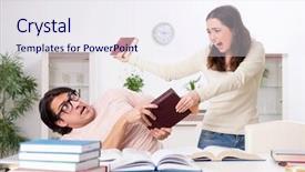  Presentation with exam - Slide set enhanced with university family learning - students preparing for exam together background and a sky blue colored foreground