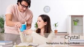  Presentation with exam - Presentation theme consisting of university family learning - students preparing for exam together background and a lemonade colored foreground