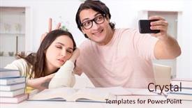  Presentation with exam - Slide set having university family learning - students preparing for exam together background and a  colored foreground