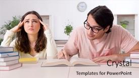  Presentation with exam - PPT theme with university family learning - students preparing for exam together background and a  colored foreground