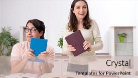  Presentation with exam - PPT theme enhanced with university family learning - students preparing for exam together background and a soft green colored foreground