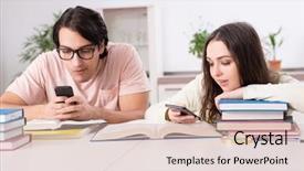  Presentation with exam - Presentation theme featuring university family learning - students preparing for exam together background and a soft green colored foreground