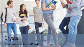  Presentation with university - Slides with university hallway during class break background and a  colored foreground