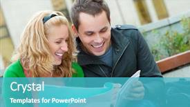  Presentation with students - Beautiful presentation theme featuring university life - couple of students studying together backdrop and a teal colored foreground