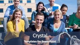  Presentation with steps - PPT theme having university life - group portrait of happy students background and a  colored foreground