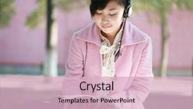  Presentation with pretty girl - PPT theme consisting of university life - pretty young girl listening music background and a lemonade colored foreground