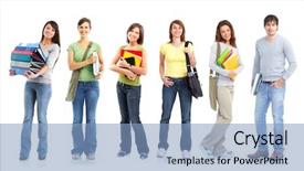  Presentation with students - Theme enhanced with university life - young smiling students isolated background and a light blue colored foreground