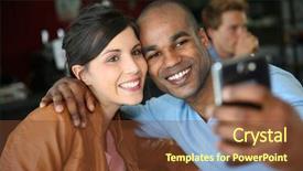  Presentation with students - Colorful presentation theme enhanced with university lounge - couple of students taking picture backdrop and a tawny brown colored foreground