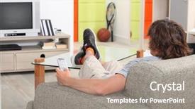  Presentation with home - PPT theme with university lounge - lazy young adult at home background and a  colored foreground