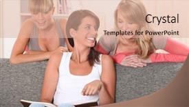  Presentation with lounge - Slide deck with university lounge - roommates in their living room background and a  colored foreground