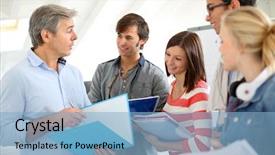  Presentation with diverse high school students - Audience pleasing slide deck consisting of university lounge - students in school hallway asking backdrop and a light blue colored foreground