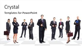  Presentation with team - Presentation featuring university management - business people team background and a  colored foreground