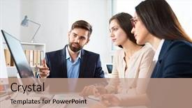  Presentation with office management - Presentation theme enhanced with university management - business people working with computer background and a  colored foreground