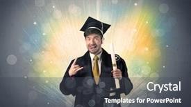  Presentation with lights - Slides with university road direction - happy graduate with colorful bokeg background and a  colored foreground