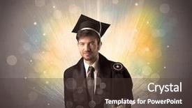  Presentation with university - Presentation theme consisting of university road direction - happy graduate with colorful bokeg background and a tawny brown colored foreground