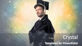  Presentation with lights - Cool new slide deck with university road direction - happy graduate with colorful bokeg backdrop and a  colored foreground