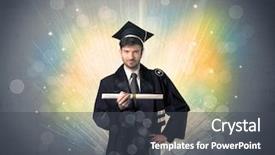  Presentation with lights - Colorful slide deck enhanced with university road direction - happy graduate with colorful bokeg backdrop and a dark gray colored foreground