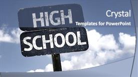  Presentation with high school - Slides featuring university road direction - high school sign with clouds background and a  colored foreground