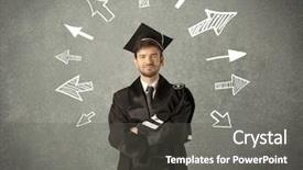  Presentation with student - Audience pleasing PPT theme consisting of university road direction - young graduate student with hand backdrop and a  colored foreground