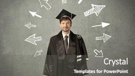  Presentation with student - Beautiful presentation featuring university road direction - young graduate student with hand backdrop and a  colored foreground