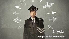  Presentation with student - PPT theme with university road direction - young graduate student with hand background and a dark gray colored foreground