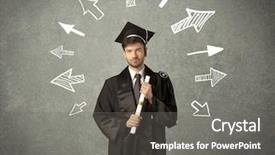  Presentation with student - Audience pleasing slides consisting of university road direction - young graduate student with hand backdrop and a  colored foreground